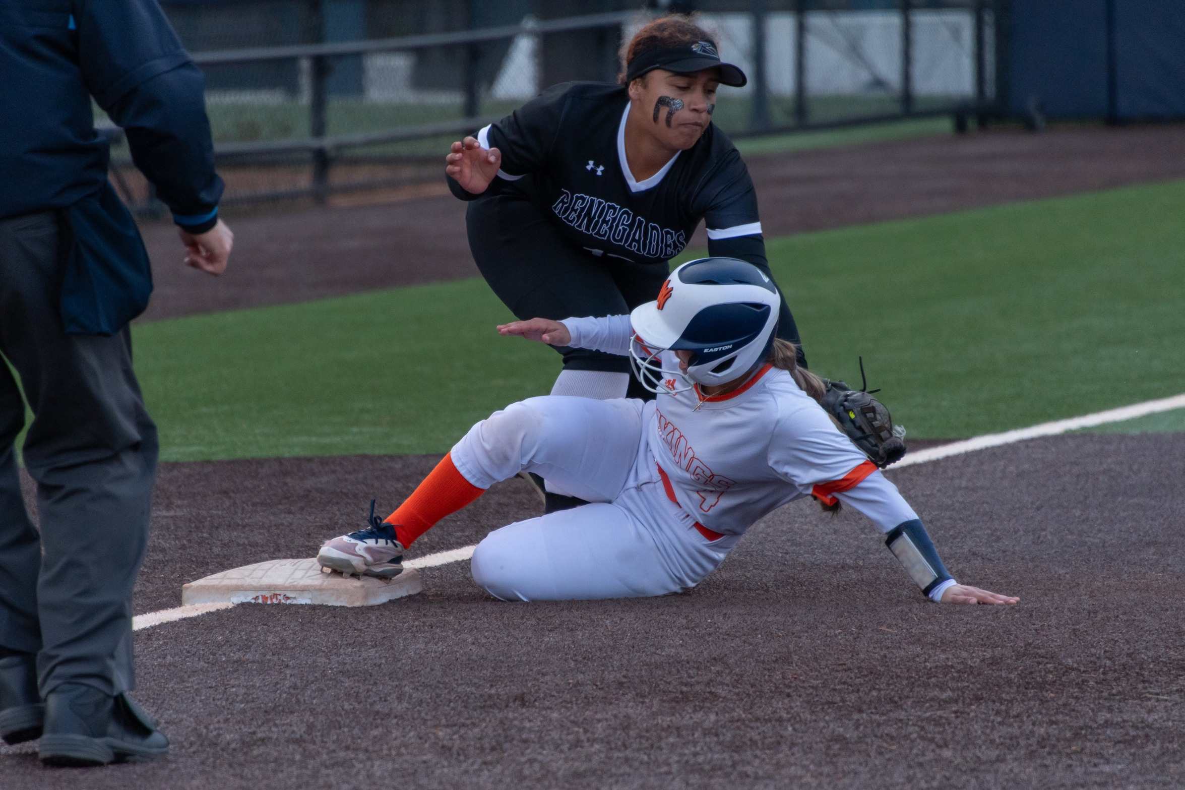 Brittney Taylor makes the tag at third base in the win over West Valley. (Photo courtesy WVC Athletics)